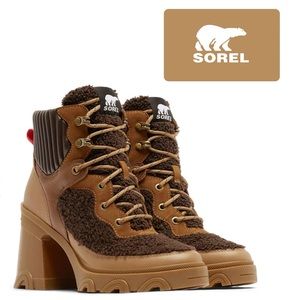 SOREL Tawny Buff & Blackened Brex Cozy Shearling Boots 9.5